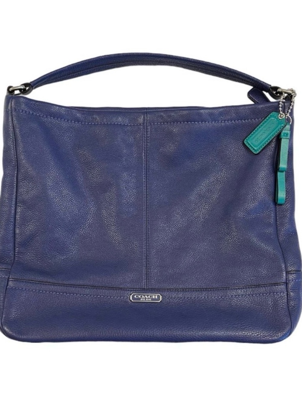 Coach  Blue Pebbled Leather Hobo Shoulder Bag with Teal Accent
